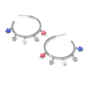 Kendra Scott Sterling Silver Rhodium Plated Camila Red, White & Blue Star Hoop Earrings