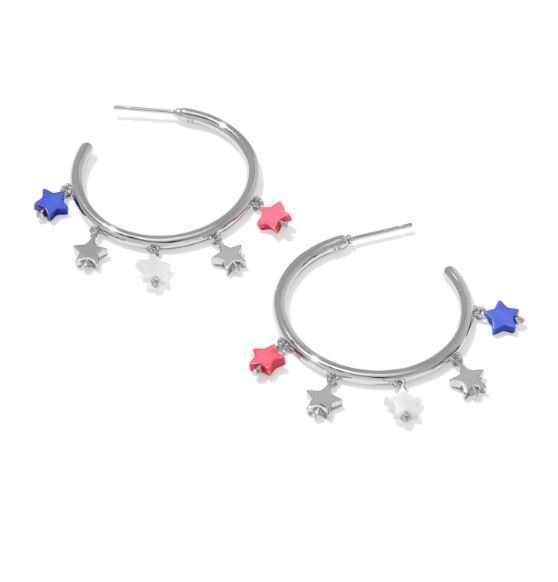Kendra Scott Sterling Silver Rhodium Plated Camila Red, White & Blue Star Hoop Earrings
