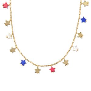 Kendra Scott Sterling Silver Gold Plated Camila Red, White & Blue Star Strand Necklace