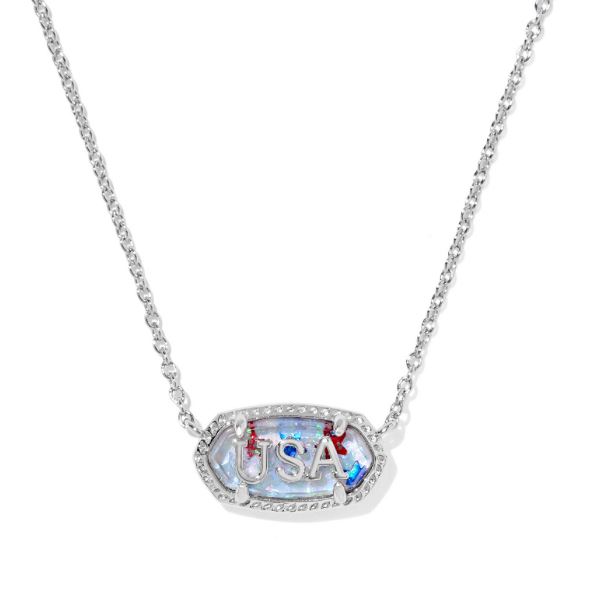 Kendra Scott Sterling Silver Rhodium Plated Elisa USA Red, White & Blue Pendant Necklace