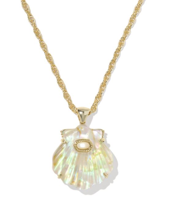 Kendra Scott Sterling Silver Gold Plated Lucia Shell Iridescent Abalone Pendant Necklace