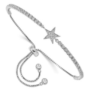 STERLING SILVER CZ STAR ADJUSTABLE BOLO BRACELET