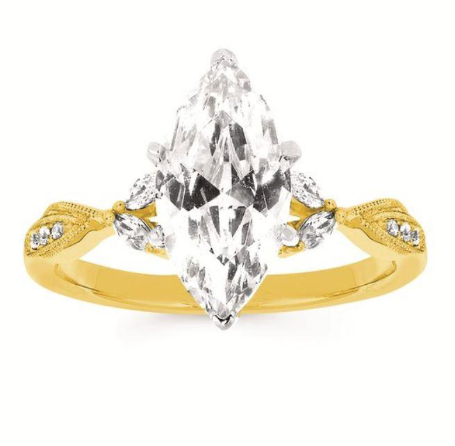 Ostbye Bridal 14k Yellow and White Gold .19 cttw Diamond and 2.5 ct CZ Center Mounting Ladies Engagement Ring