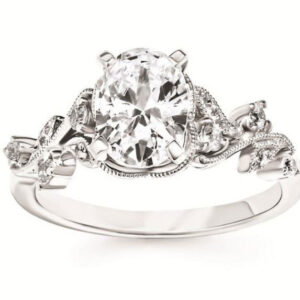 Ostbye Bridal 14k White Gold .15 cttw Diamond and 1 ct Center CZ Mounting Ladies Floral Design Engagement Ring