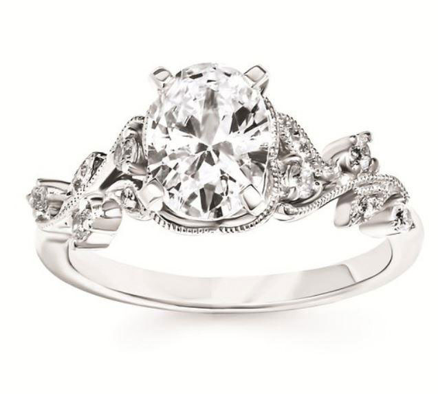 Ostbye Bridal 14k White Gold .15 cttw Diamond and 1 ct Center CZ Mounting Ladies Floral Design Engagement Ring