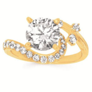 Ostbye Bridal 14k Yellow Gold Ladies .32 cttw Diamond Swirl Engagement Ring with 2 carat Center CZ Mounting