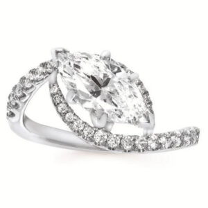 Ostbye Bridal 14k White Gold Ladies .34 cttw Diamond Swirl Bridal Engagement Ring with 1.5 carat CZ Marquise Center Mounting