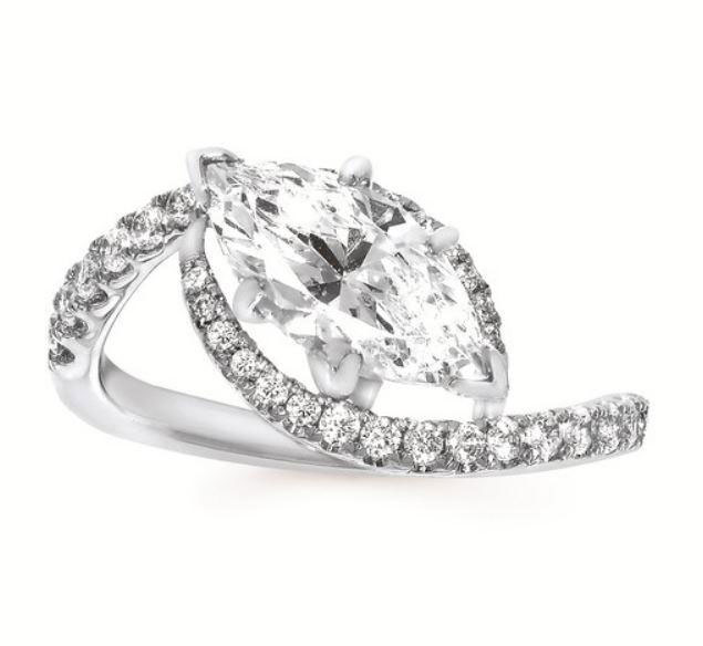Ostbye Bridal 14k White Gold Ladies .34 cttw Diamond Swirl Bridal Engagement Ring with 1.5 carat CZ Marquise Center Mounting