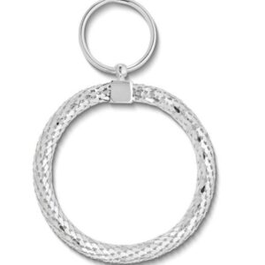 LARGE ROUND SILVER-TONE MESH KEY CHAIN