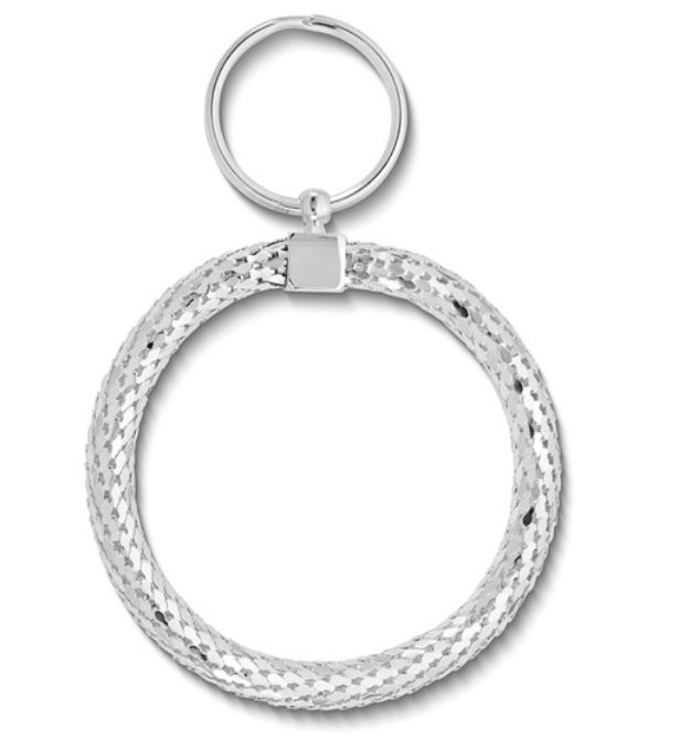 LARGE ROUND SILVER-TONE MESH KEY CHAIN