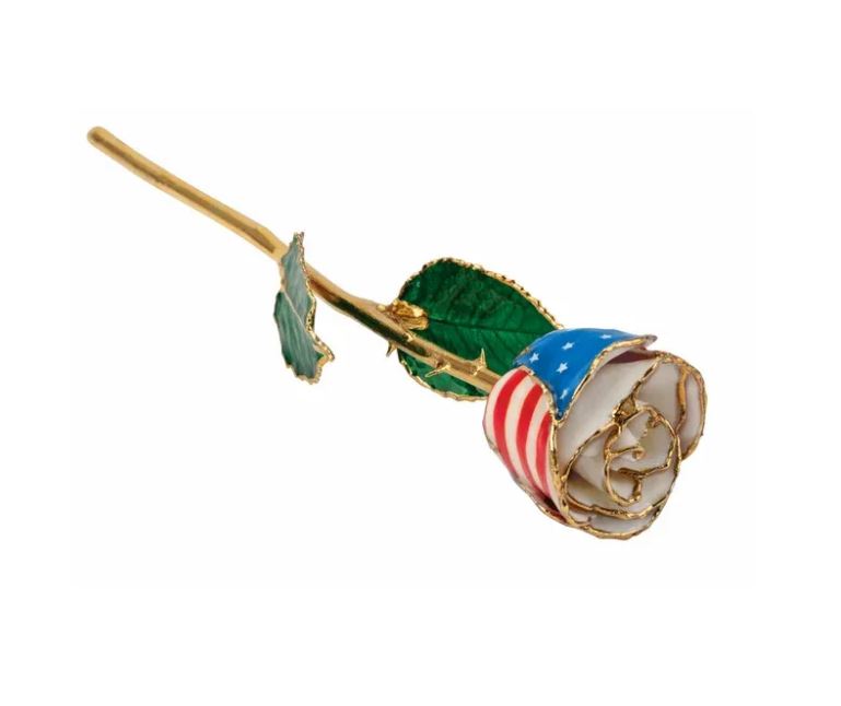 24K PLATED PATRIOTIC RED/WHITE/BLUE LACQUERED ROSE