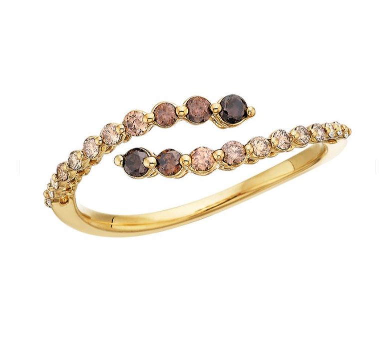 14KY 22=.33CTTW WHITE/CHOCOLATE OMBRE DIAMOND OPEN BYPASS RING
