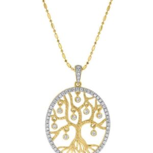 14K YELLOW GOLD .50CTTW DANCING DIAMOND FAMILY TREE NECKLACE