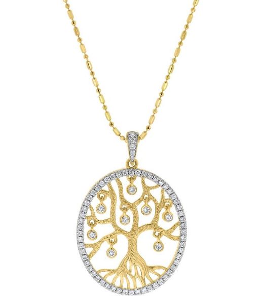 14K YELLOW GOLD .50CTTW DANCING DIAMOND FAMILY TREE NECKLACE