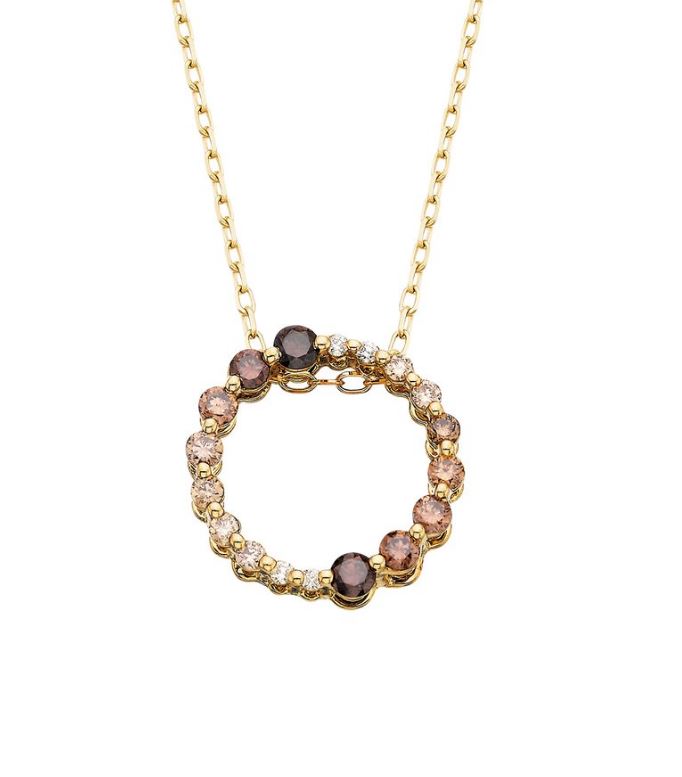 14KY 18=.34CTTW WHITE/CHOCOLATE OMBRE DIAMOND OPEN CIRCLE NECKLACE 18"