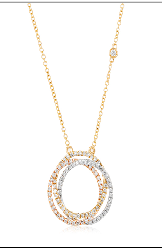 14K TRI-COLOR 94=.60CTTW-5 CIRCLE PEND .03CT BEZEL SET DIA CABLE CHAIN NECK 22"