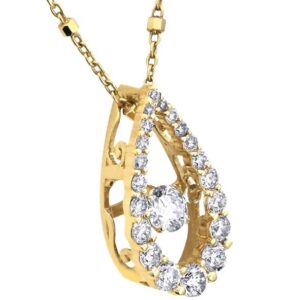 14K WHITE GOLD .70CTTW DANCING DIAMOND PEAR HALO PENDANT