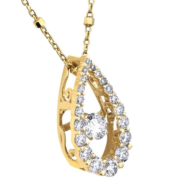 14K WHITE GOLD .70CTTW DANCING DIAMOND PEAR HALO PENDANT