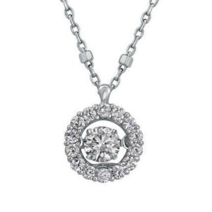 14K WHITE GOLD .40CTTW DANCING DIAMOND ROUND HALO PENDANT