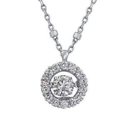 14K WHITE GOLD .40CTTW DANCING DIAMOND ROUND HALO PENDANT