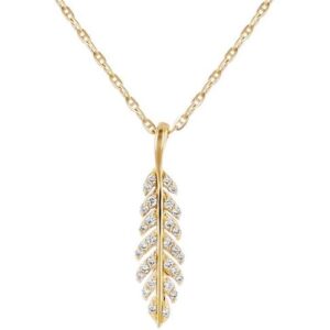 14K YELLOW GOLD .12CTTW DIAMOND FEATHER PENDANT