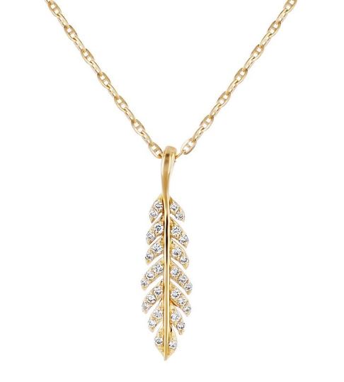 14K YELLOW GOLD .12CTTW DIAMOND FEATHER PENDANT