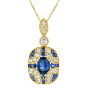 14K YELLOW GOLD .20CTTW DIAMOND .80CTTW BLUE SAPPHIRE PENDANT