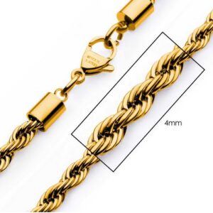 INOX MENS STAINLESS STEEL GOLD-TONE 4MM 22" ROPE CHAIN