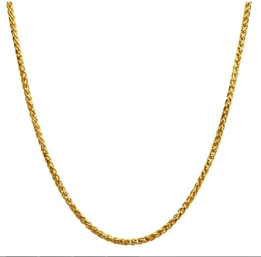 INOX MENS GOLD-TONE STAINLESS STEEL 4MM 22" WHEAT CHAIN