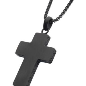 INOX MENS BLACK IP STAINLESS STEEL CROSS BOX CHAIN 22" NECKLACE