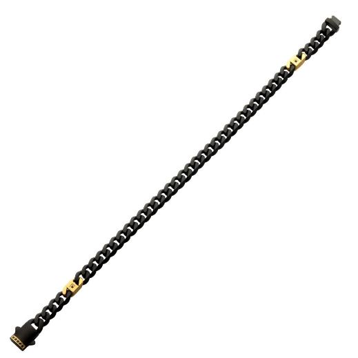 INOX STAINLESS STEEL MENS BLACK STAINLESS STEEL GOLD-TONE BLACK SAPPHIRE CUBAN LINK BRACELET