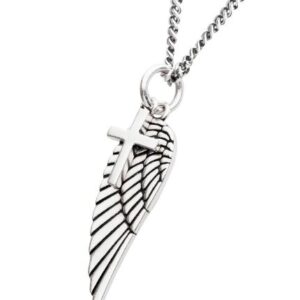 INOX STERLING SILVER OXIDIZED WING / CROSS 22" NECKLACE