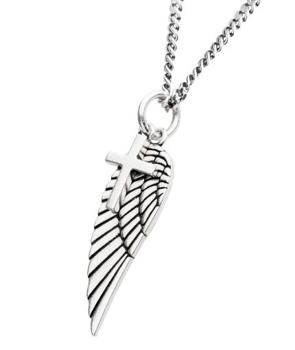 INOX STERLING SILVER OXIDIZED WING / CROSS 22" NECKLACE
