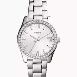 FOSSIL LADIES STAINLESS STEEL CRYSTAL 3-HAND METAL BAND WATCH