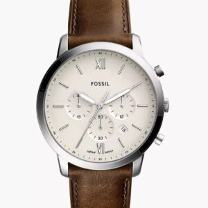 FOSSIL MENS STAINLESS STEEL 3-HAND CHRONO BROWN LEATHER BAND