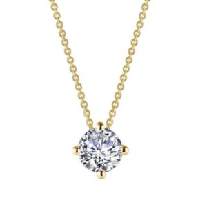 LAFONN SS GOLD PLATED 1.50 SIMULATED DIAMOND PENDANT 18" ADJUSTABLE CHAIN