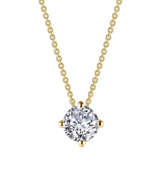 LAFONN SS GOLD PLATED 1.50 SIMULATED DIAMOND PENDANT 18" ADJUSTABLE CHAIN
