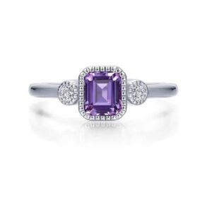 LAFONN SS PT .98CT SIMULATED DIAMOND/AMETHYST FEBRUARY BIRTHSTONE RING