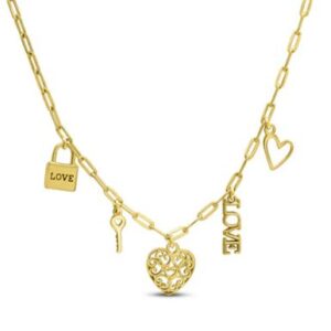 STERLING SILVER GOLD-TONE SWISH "LOVED... ENOUGH SAID" CHARM NECKLACE