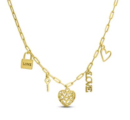STERLING SILVER GOLD-TONE SWISH "LOVED... ENOUGH SAID" CHARM NECKLACE