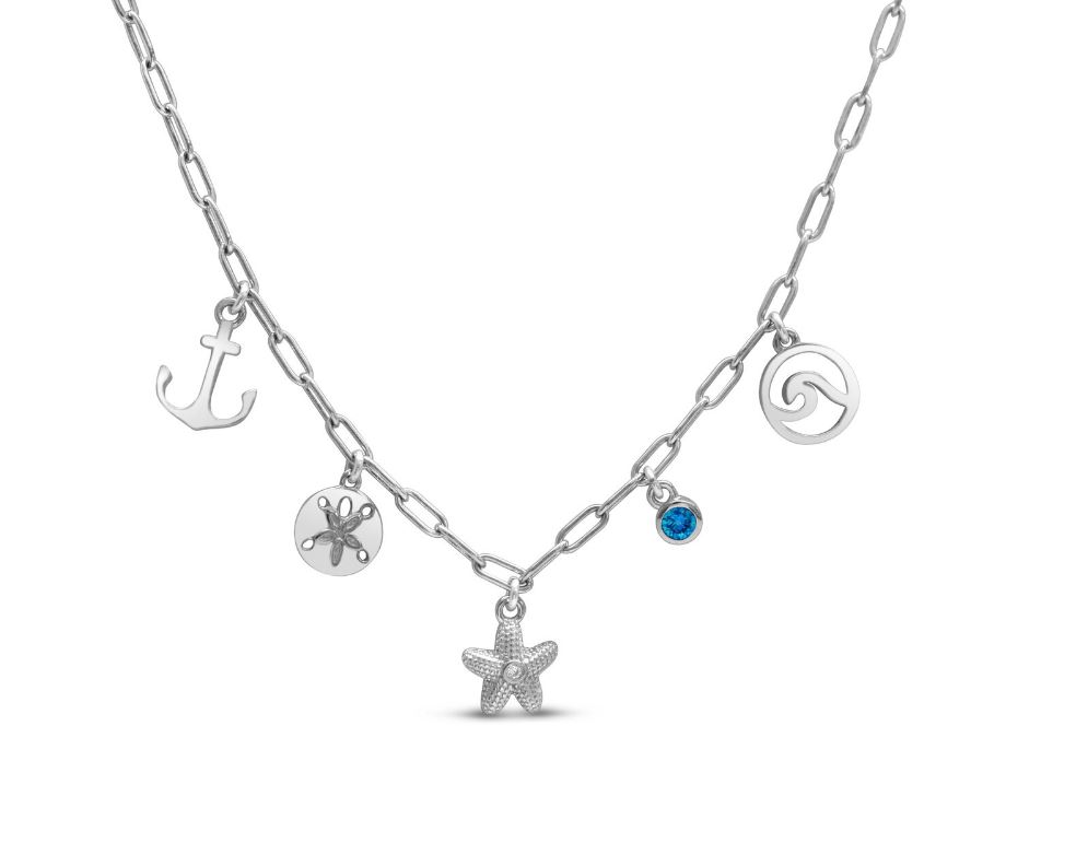 STERLING SILVER SWISH "MAKE A WISH UPON A STAR FISH" CHARM NECKLACE