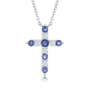 SS SEPTEMBER BIRTHSTONE CROSS CZ NECKLACE 18"
