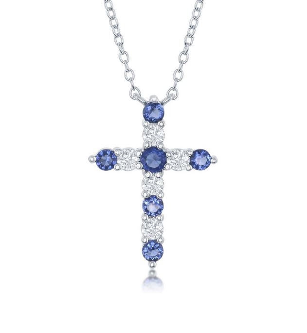 SS SEPTEMBER BIRTHSTONE CROSS CZ NECKLACE 18"
