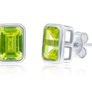 SS AUGUST BIRTHSTONE EMERALD CUT BEZEL CZ STUDS