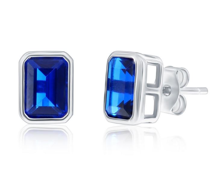 SS SEPTEMBER BIRTHSTONE EM CUT BEZEL CZ STUDS