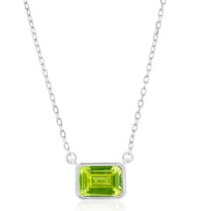SS AUGUST BIRTHSTONE EM CUT BEZEL CZ NECKLACE 18"