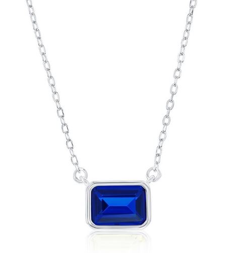 SS SEPTEMBER BIRTHSTONE EMERALD CUT BEZEL NECKLACE