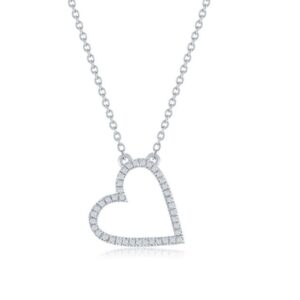 Ladies Sterling Silver .07cttw Diamond Open Heart Necklace 18"
