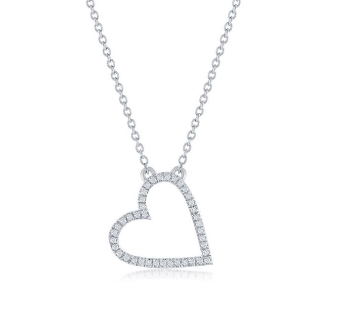 Ladies Sterling Silver .07cttw Diamond Open Heart Necklace 18"
