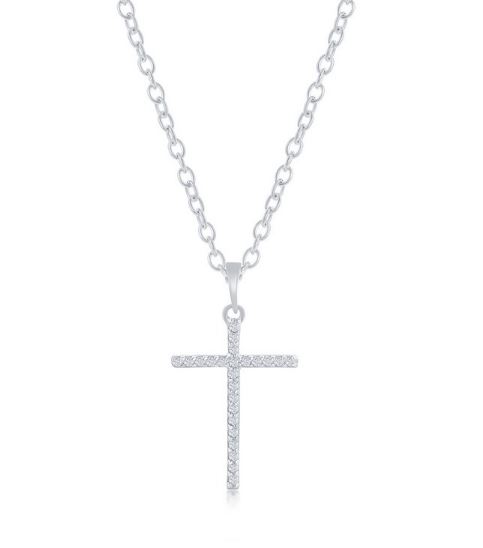 SS .05 CTTW DIAMOND CROSS NECKLACE 18"